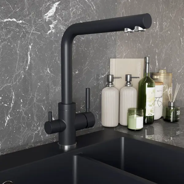 Смеситель кухонный Луза общая высота 34.7 см цвет черный