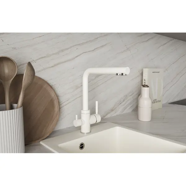 Смеситель кухонный Луза общая высота 34.7 см цвет белый жасмин